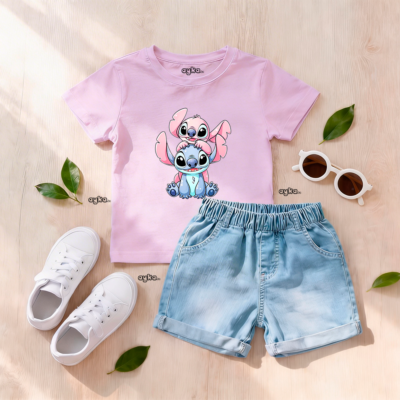 T-shirt fille imprimé Stitch 100% Coton tunisie