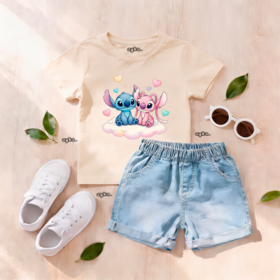 T-shirt fille imprimé Stitch 100% Coton tunisie