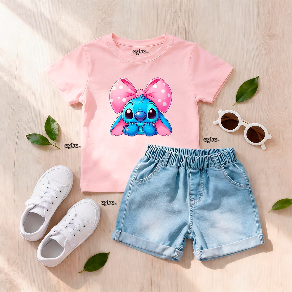T-shirt fille imprimé Stitch 100% Coton